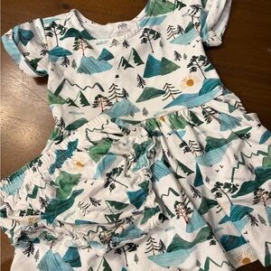 Little Sleepies Green and Blue Mountain Print Dress